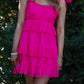 Hot Pink Strapless Tiered Ruffle Mini Dress