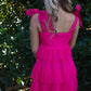 Hot Pink Strapless Tiered Ruffle Mini Dress